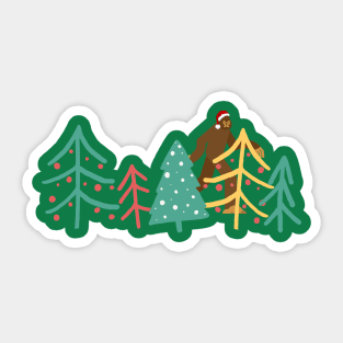 A Very Christmas Bigfoot Amongst the Decorated Trees Sticker